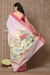 Tyohaar ~ Handloom Pure Cotton Muniya Border Paithani Saree with Traditional Pichwai Pallu ~ Blush Pink