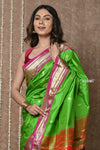 Bestseller Tyohaar ~ Handloom Pure Silk Paithani Saree with Exclusive Peacock Lotus Pallu ~ Leaf Green