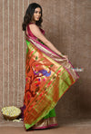 Bestseller Tyohaar ~ Handloom Pure Silk Paithani Saree with Exclusive Peacock Lotus Pallu ~ Leaf Green