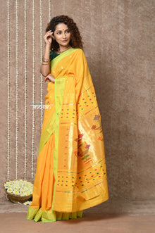  Tyohaar ~ Revival Weave! Handloom Pure Cotton Paithani Saree with Revival Asawali  Pallu ~ Sandy Yellow