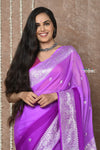 Handloom Khaddi Georgette Saree With Sleek Border ~ Ombre Lilac (Silk Mark)