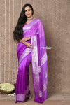 Handloom Khaddi Georgette Saree With Sleek Border ~ Ombre Lilac (Silk Mark)