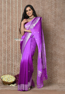  Handloom Khaddi Georgette Saree With Sleek Border ~ Ombre Lilac (Silk Mark)