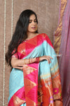 Tyohaar ~ Signature Weave! Handloom Pure Silk Paithani Saree with Exclusive Temple Border ~ Sky Blue