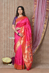 Tyohaar ~ Handloom Pure Silk Muniya Border Paithani Saree with Traditional Double Pallu ~ Peach Pink