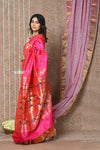 Tyohaar ~ Handloom Pure Silk Muniya Border Paithani Saree with Traditional Double Pallu ~ Peach Pink