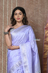 Tyohaar ~ Handloom Pure Silk Paithani Saree with Handcrafted Traditional Double Pallu ~ Lilac