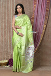 Tyohaar ~ Exclusive! Handloom Pure Silk Paithani in with Most Traditional Double Pallu ~ Sealoam Green (By Government Certified Weavers)