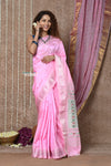 Tyohaar ~ Handloom Pure Silk Paithani Saree with Handcrafted Traditional Double Pallu ~ Blush Pink