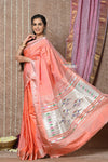 Tyohaar ~ Handloom Pure Silk Paithani Saree with Handcrafted Traditional Double Pallu ~ Peach (By Government Certified Weavers)