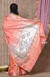 Tyohaar ~ Handloom Pure Silk Paithani Saree with Handcrafted Traditional Double Pallu ~ Peach (By Government Certified Weavers)