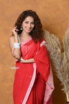 Mastaani ~ Pure Cotton Handloom Saree with Buttis & Sleek Border - Red