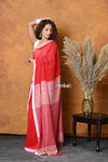 Mastaani ~ Pure Cotton Handloom Saree with Buttis & Sleek Border - Red