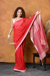 Mastaani ~ Pure Cotton Handloom Saree with Buttis & Sleek Border - Red