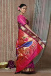 Tyohaar ~ Chandrakala: Handloom Pure Silk Paithani with Most Traditional Peacock Pallu ~ Wine (By Government Certified Weavers)