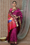 Tyohaar ~ Chandrakala: Handloom Pure Silk Paithani with Most Traditional Peacock Pallu ~ Wine (By Government Certified Weavers)