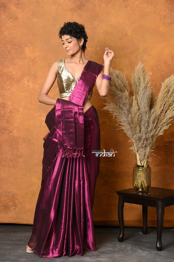 Mastaani - Fusion Cotton Tissue Shimmer Saree - Maroon