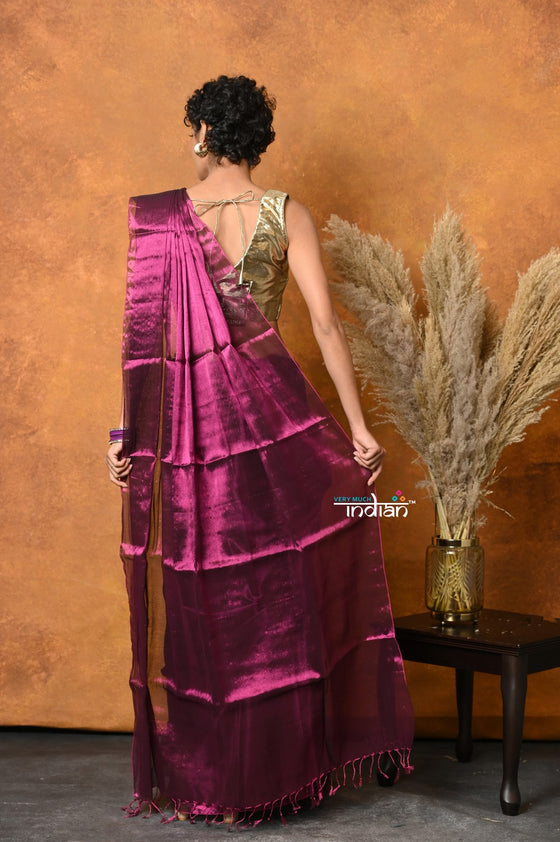 Mastaani ~ Fusion Cotton Tissue Shimmer Saree - Wine