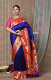 Tyohaar ~ Handloom Pure Silk Paithani Saree with Handcrafted Traditional Pallu~ Royal Blue