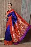 Tyohaar ~ Handloom Pure Silk Paithani Saree with Handcrafted Traditional Pallu~ Royal Blue