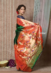 Tyohaar ~ Signature Weave! Handloom Pure Silk Paithani Saree with Handcrafted Peacock Parrot Zari Border ~ Royal Green