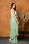 Mastaani ~ Designer Mul Cotton Handloom Saree with Sequins - Sea Green