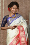 Tyohaar ~ Signature Weave! Handloom Pure Silk Paithani Saree with Ganga -Jamuna Border & Revival Asawali Pallu ~ White