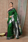 Tyohaar Premium~ Handloom Pure Silk Muniya Border Paithani Saree with Handcrafted Deer Pallu ~ Royal Green