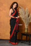 Mastaani ~ Pure Cotton Handloom Saree with Buttis & Sleek Border - Black