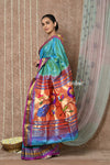 Tyohaar ~ Handloom Pure Silk Paithani Saree with Handcrafted Peacock Pallu ~ Teal Blue (By Govt Certified Weavers)