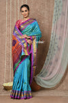 Tyohaar ~ Handloom Pure Silk Paithani Saree with Handcrafted Peacock Pallu ~ Teal Blue (By Govt Certified Weavers)