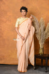 Mastaani ~ Handloom Pure Cotton Saree With Sleek Border - Light Peach