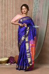 Tyohaar ~ Handloom Pure Silk Paithani Saree with Handcrafted Peacock Pallu ~ Royal Blue (By Government Certified Weavers)