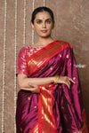 Tyohaar ~ Handloom Pure Silk Paithani Saree with Traditional Lotus Pallu ~ Royal Magenta (By Government Certified Weavers)