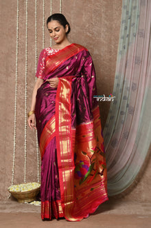  Tyohaar ~ Handloom Pure Silk Paithani Saree with Traditional Lotus Pallu ~ Royal Magenta