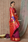 Tyohaar ~ Handloom Pure Silk Paithani Saree with Handcrafted Peacock Lotus Pallu ~ Wine (By Govt Certified Weavers)