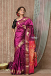 Tyohaar ~ Handloom Pure Silk  Maharani Paithani Saree with Handcrafted Peacock Floral Pallu ~ Blooming Wine