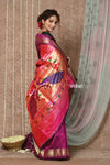 Tyohaar ~ Handloom Pure Silk  Maharani Paithani Saree with Handcrafted Peacock Floral Pallu ~ Blooming Wine