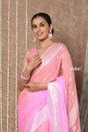 Tyohaar ~ Handloom Khaddi Georgette Saree With Sleek Border ~ Blush Pink (Silk Mark)