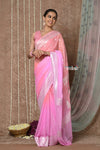 Tyohaar ~ Handloom Khaddi Georgette Saree With Sleek Border ~ Blush Pink (Silk Mark)