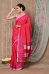 Tyohaar Handloom Cotton Viscose Ilkal Saree with Pure Resham Pallu - Bright Red with Pink Border