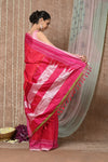 Tyohaar Handloom Cotton Viscose Ilkal Saree with Pure Resham Pallu - Bright Red with Pink Border