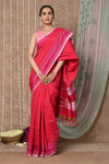 Tyohaar Handloom Cotton Viscose Ilkal Saree with Pure Resham Pallu - Bright Red with Pink Border