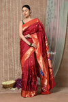 Tyohaar ~ Handloom Pure Silk Muniya Border Paithani Saree with Handcrafted Peacock Pallu ~ Vintage Maroon