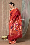 Tyohaar ~ Handloom Pure Silk Muniya Border Paithani Saree with Handcrafted Peacock Pallu ~ Vintage Maroon