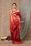 Tyohaar ~ Handloom Pure Silk Muniya Border Paithani Saree with Handcrafted Peacock Pallu ~ Vintage Maroon