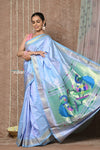 Tyohaar ~ Handloom Pure Silk Paithani Saree with Traditional Peacock Pallu ~ Spruce Blue