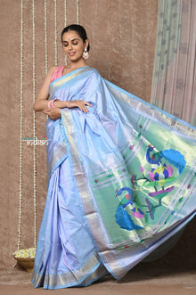  Tyohaar ~ Handloom Pure Silk Paithani Saree with Traditional Peacock Pallu ~ Spruce Blue