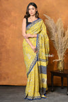 Mastaani ~ Handblock Printed Cotton Saree With Natural Dyes - Carlisle Yellow