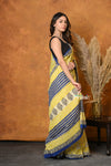 Mastaani ~ Handblock Printed Cotton Saree With Natural Dyes - Carlisle Yellow